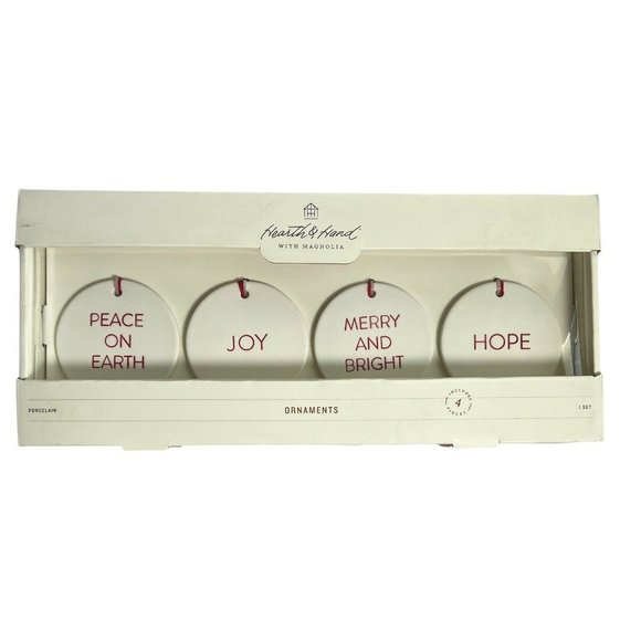 Hearth And Hand Magnolia Red White Porcelain Christmas Ornaments Set of 4 NEW - Picture 2 of 3